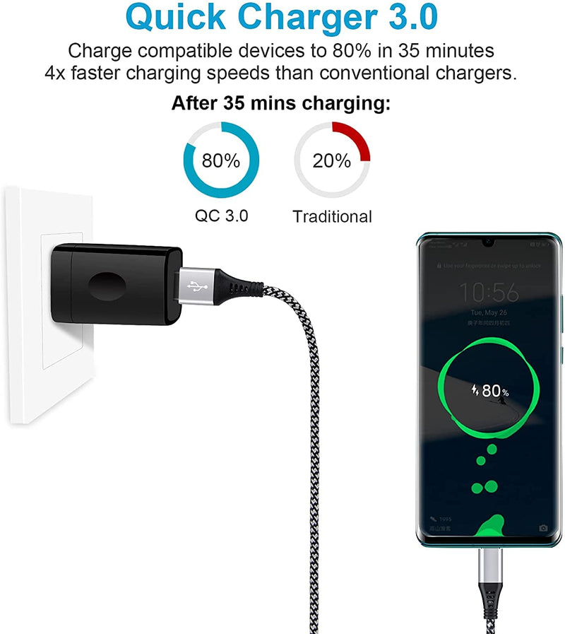  [AUSTRALIA] - C Charger Fast Charging for Moto G Stylus/G Power/G Play 2021/E 2020/One 5G Ace/G10/G30/G60S/G100/G Fast/G 5G Plus/G9 Power/G8 Play/G7 Plus, 38W QC 3.0 Rapid Car Adapter Wall Charger+2X C Cable 4Pack