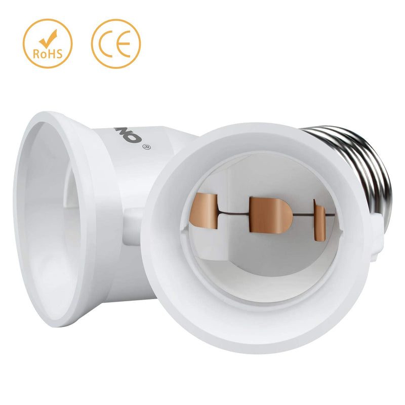  [AUSTRALIA] - DiCUNO 2 in 1 E26 Socket Splitter Adapter, 2 E26 Standard Medium Base Bulbs in 1 Socket Y-Shape Lamp Holder Converter, Maximum 200W and 165℃ Heat Resistant Light Bulb Splitter 2PACKS