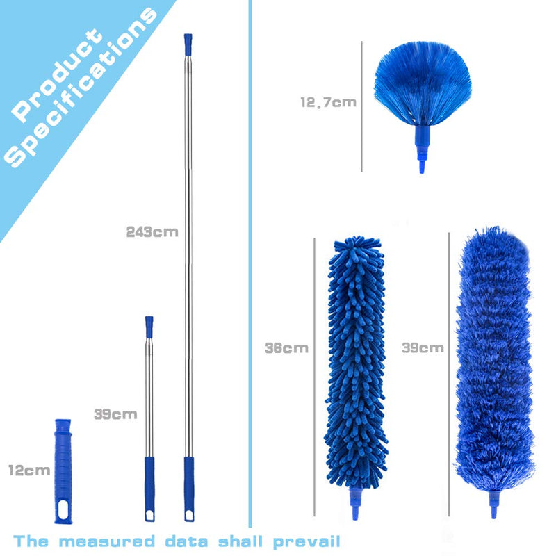 Microfiber Duster, Feather Duster with 100 Inch Telescoping Extension Pole, Reusable Bendable Dusters, Washable Lightweight Dusters for Ceilings Fans - LeoForward Australia