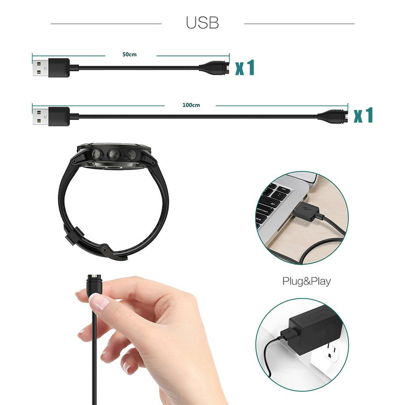 TUSITA Charger Cable Compatible with Garmin Fenix 5 5S 5X 6 6S 6X Plus Pro Sapphire,Forerunner 935 945 45 45S 245 Music 745,Approach S10 S40 S60 G12 S12 S42,Vívoactive 3 4 4S, Instinct,Venu Sq[2-Pack] 2 Pack (50cm+100cm) - LeoForward Australia