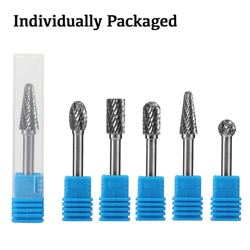 Double Cut Carbide Rotary Burr Set – 1/4’’ Shank 10 pcs Tungsten Steel Rotary Files, Die Grinder Bits for Metal Polishing Wood Carving Drilling Engraving by ORAPXI 1/4 Double cut - LeoForward Australia