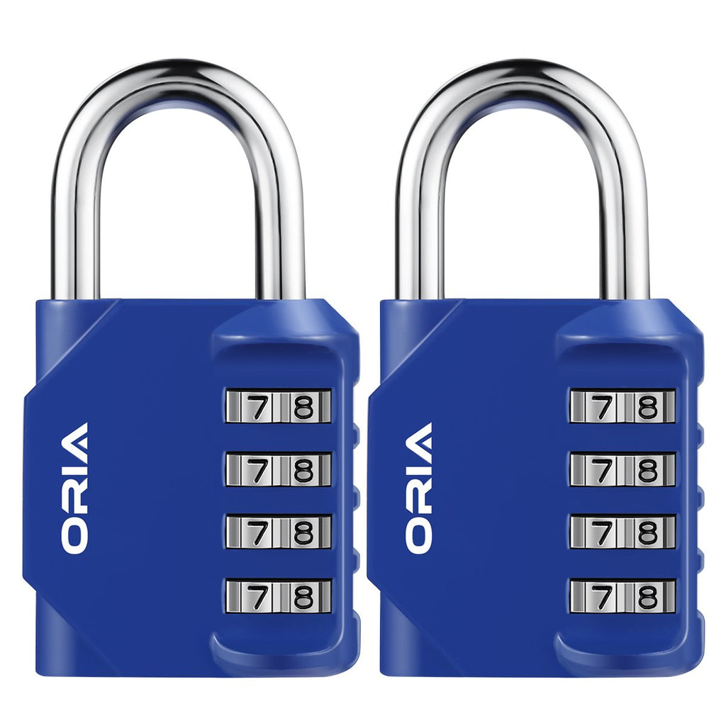  [AUSTRALIA] - ORIA Combination Lock, 4 Digit Combination Padlock Set, Metal and Plated Steel Material for School, Employee, Gym or Sports Locker, Case, Toolbox, Hasp Cabinet and Storage, Pack of 2, Blue Blue 2 Pack