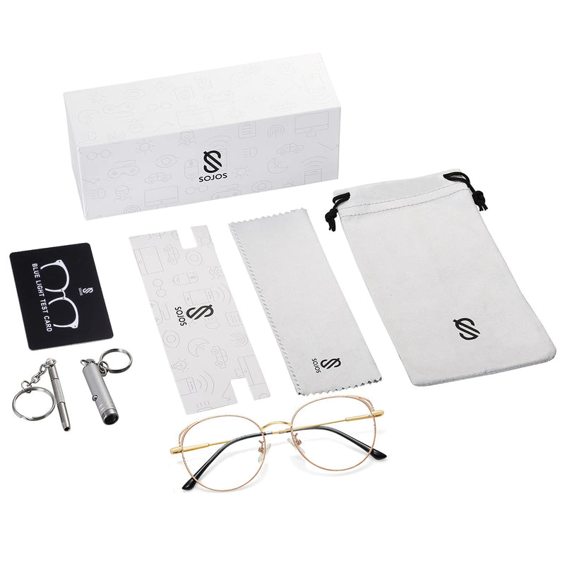  [AUSTRALIA] - SOJOS Cat Eye Blue Light Blocking Glasses Hipster Metal Frame Women Eyeglasses She Young Brown Gold