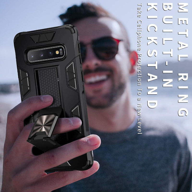  [AUSTRALIA] - Samsung Galaxy S10 Case Military Grade Shockproof with Kickstand Stand Built-in Magnetic Car Mount Armor Heavy Duty Protective Case for Samsung Galaxy S10 Phone Case (Black) Black