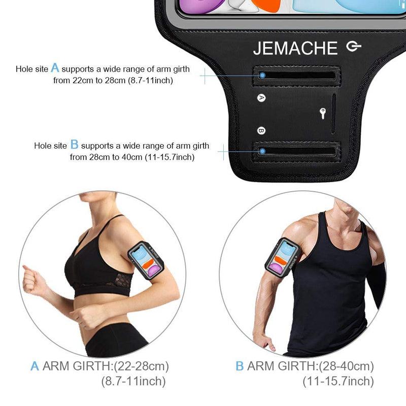  [AUSTRALIA] - iPhone 13, 12, 11, XR Armband, JEMACHE Water Resistant Gym Running Workouts Arm Band Case for iPhone XR, 11, 12, 12 Pro, 13, 13 Pro with Key Holder (Black) Black
