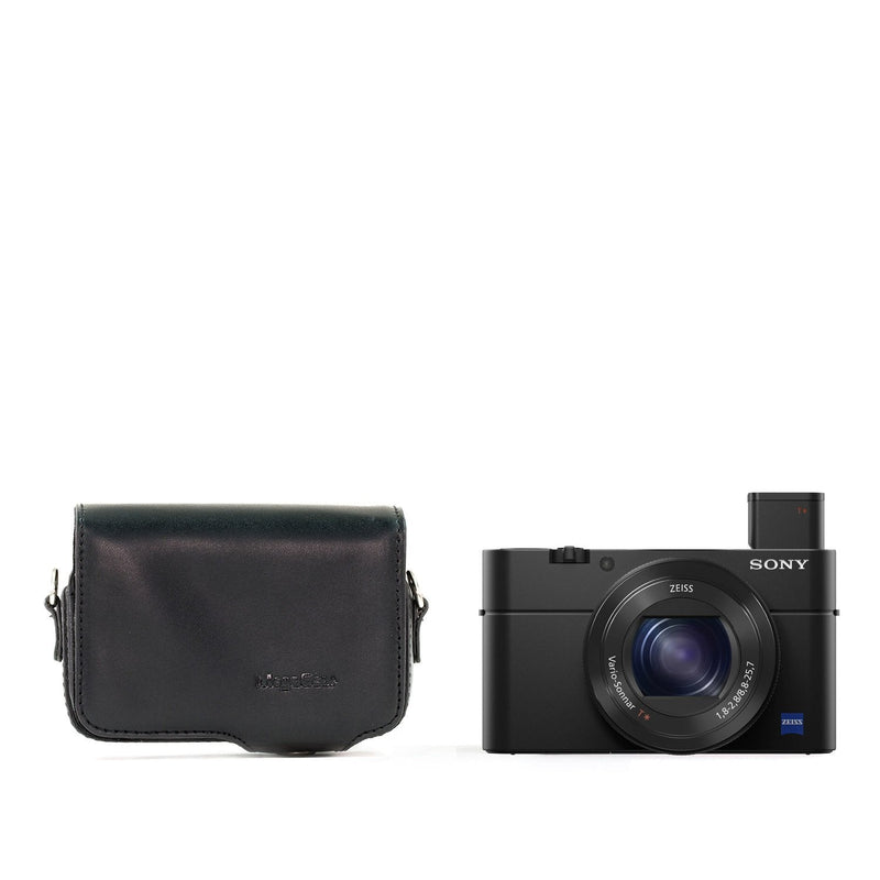  [AUSTRALIA] - MegaGear Leather Camera Case with Strap Compatible with Sony Cyber-Shot DSC-RX100 VII, DSC-RX100 VI, DSC-RX100 V, DSC-RX100 IV with 24-70mm Lens, DSC-RX100 III, DSC-RX100 II Black