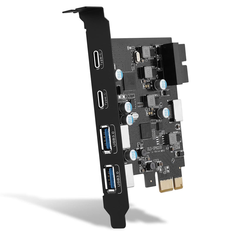  [AUSTRALIA] - YEELIYA 6-Ports USB PCIe Card PCI Express to Type C(2),USB Type-A（2） Expansion Card with Internal 19 Pin Connector/ Type E（A-Key） Front Panel Adapter for Desktop PC Support Window and Linux Mac OS
