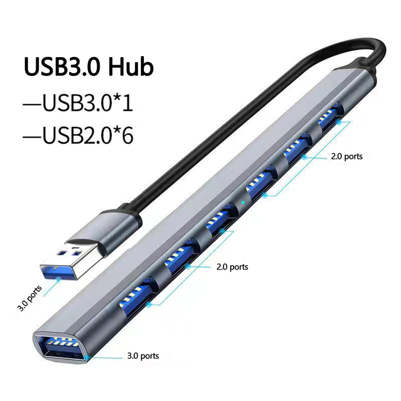  [AUSTRALIA] - 7-Port USB Hub for Laptops Aluminum USB Splitter USB Extender USB 3.0 Hub Compatible with iMac, MacBook, Mac Pro, Mac Mini, PC