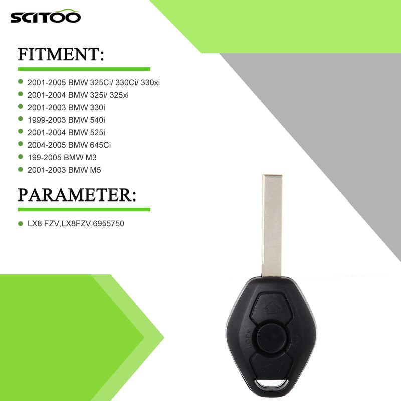 SCITOO Keyless Entry Remote Control Car Key Fob fit for BMW E85 E86 E83 X3 E38 E46 E60 E61 E36 315MHz 6955750 1pc 3 Buttons black - LeoForward Australia