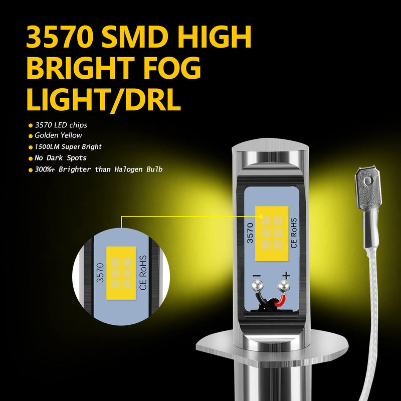 AUXLIGHT H1 LED Fog Light DRL Bulbs, 3000 Lumens Extremely Bright Bulbs Replacement for Cars, Trucks, Golden Yellow - LeoForward Australia