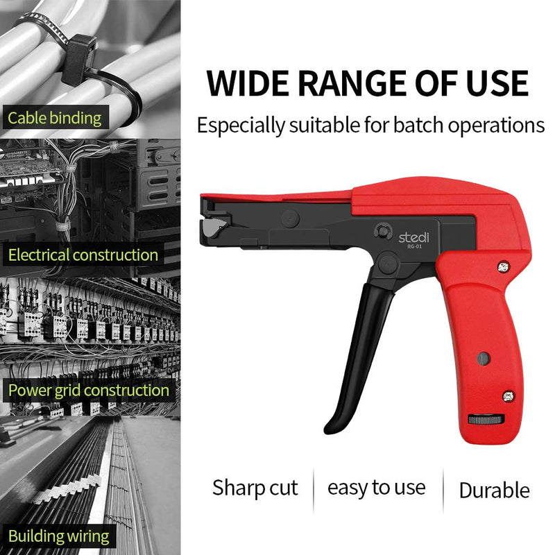  [AUSTRALIA] - stedi Cable Tie Gun, Ergonomic Hand Operated Zip Tie Gun [Premium], Sharp and Wear Resistant, Cable Wire Fastening and Cut-Off Tie Tool , Special for Cut Plastic Nylon Ties, Red, 6.3 Inches Length