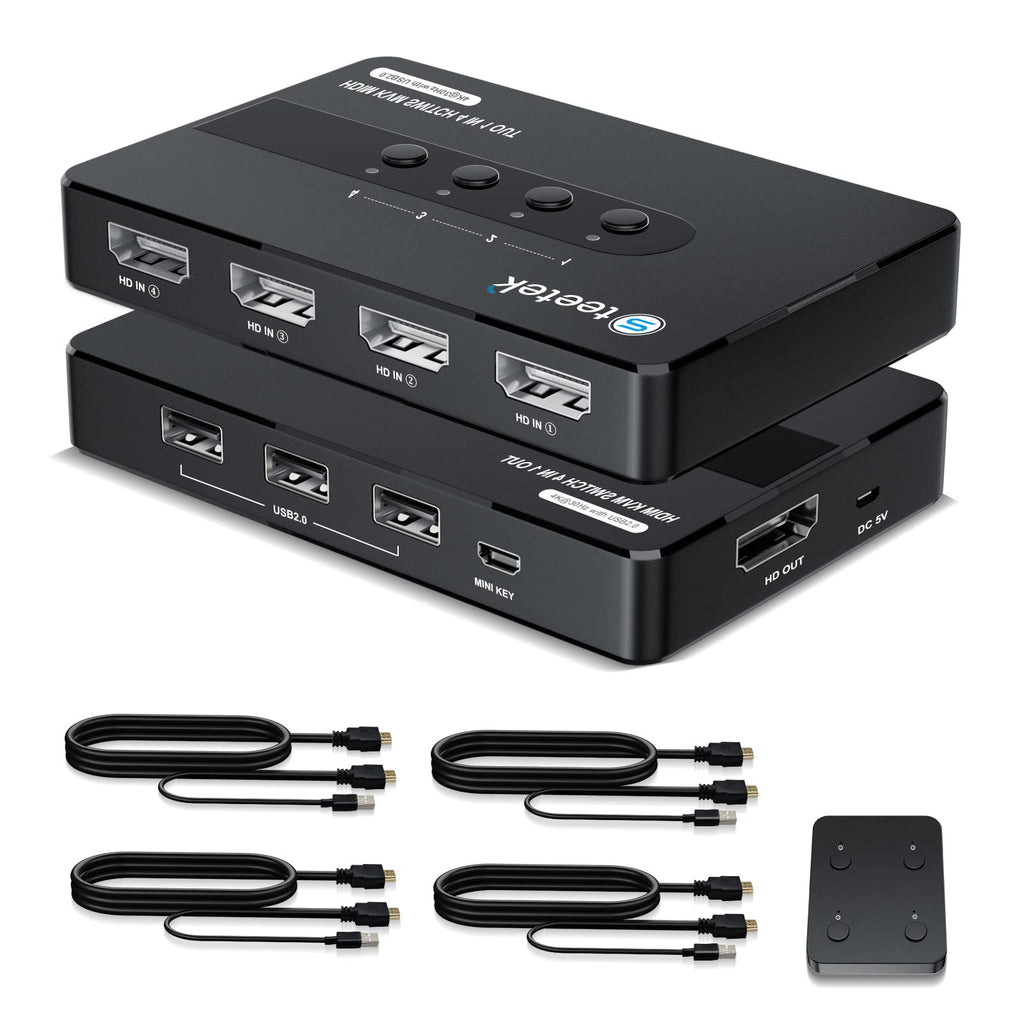  [AUSTRALIA] - 4x1 KVM Switch 4 Port HDMI Box, Ultra HD 4K@30Hz KVM with 3 USB 2.0 Hub, 4 Computers Share 1 Monitor, 4 Port HDMI KVM Switch Support Wired Remote Switch and Button Switch, with 4 HDMI and USB Cables