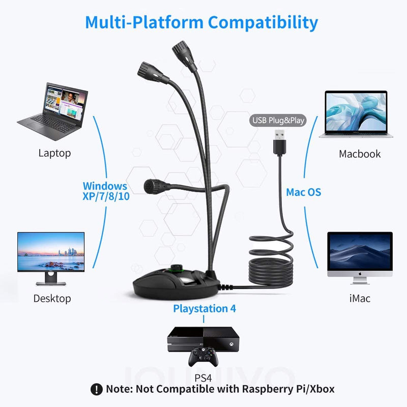  [AUSTRALIA] - USB Computer Microphone JV605 PRO with Mute Button & Volume Knob Compatible with PC Laptop Desktop Mac PS4, Play & Plug Gooseneck Mic Recording for Gaming, Streaming, YouTube, Vocal