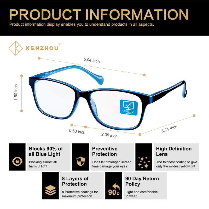 K KENZHOU Blue Light Blocking Glasses/Computer Glasses 2 Pack Blue light glasses(Women/Men) with Spring Hinges Nerd Reading Gaming Glasses Twilight and Blue - LeoForward Australia