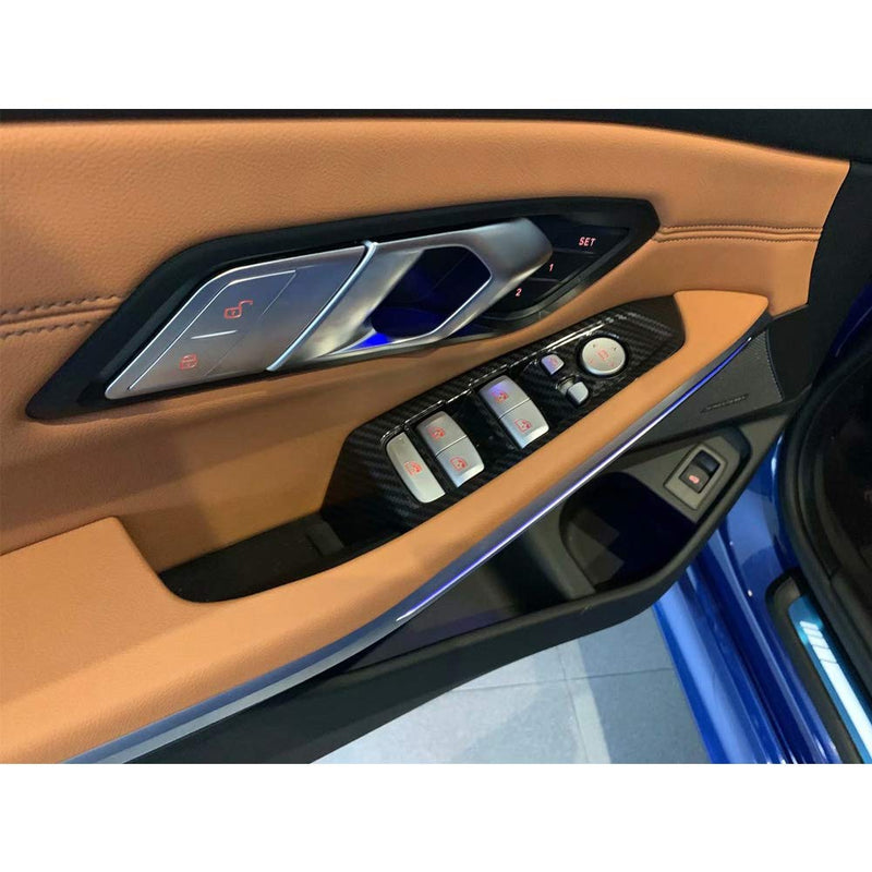 RQING For BMW New 3 SERIES 330i Sedan G20 2019 2020 Interior Window Switch Plate Cover Trims Carbon Fiber Pattern - LeoForward Australia