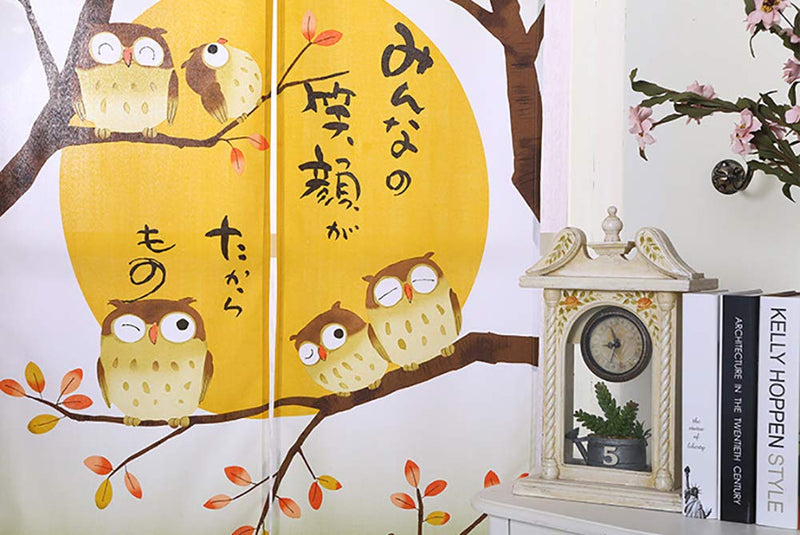  [AUSTRALIA] - ChezMax Owl Tree Japanese-Style Doorway Curtain Decor Noren Curtain Door Way Curtain Panels for Living Room Bedroom Window Wall Hanging Tapestry Green 33" W x 67" L