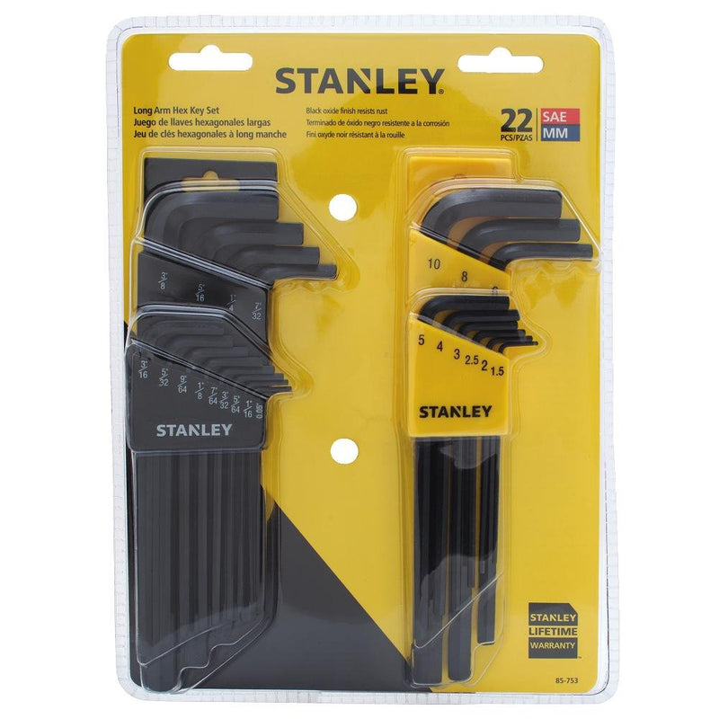  [AUSTRALIA] - Stanley 85-753 22 Piece Long Arm SAE & Metric Hex Key Set