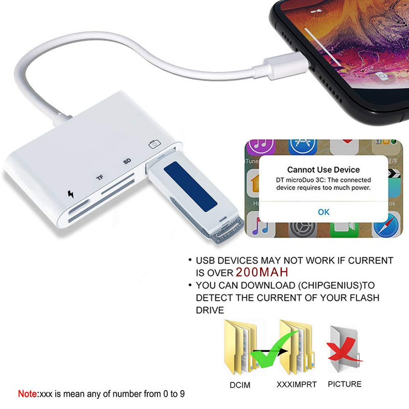 SD TF Card Reader Adapter for iPhone/iPad,4 in 1 USB OTG Camera Connection Kits Adapter with SD TF Card Reader and Charge Adapter Compatible for iPhone/iPad,Support Newest iOS 14-White - LeoForward Australia