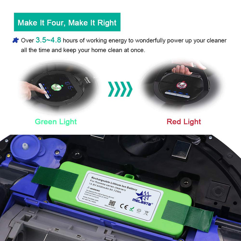 melasta 6400mAh Lithium Battery Replacement for iRobot Roomba 675 655 650 860 870 880 890 660 677 770 780 535 551 585 595 & 500 600 700 800 Series - LeoForward Australia