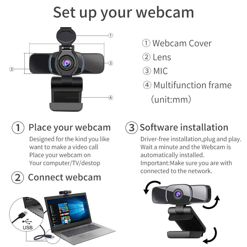  [AUSTRALIA] - Dericam USB Web Camera, 1080P HD Webcam with Microphone and Privacy Cover [Plug and Play], 1080p/30fps Laptop Face Cam for Zoom/Skype/Teams, PC Video Conference