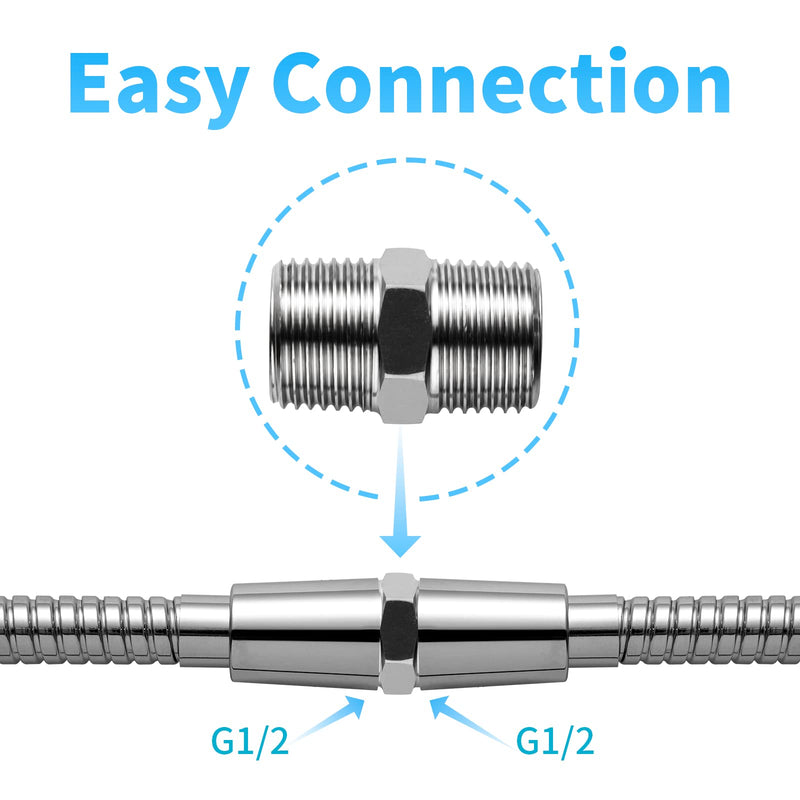  [AUSTRALIA] - OFFO Shower Hose Extension Connector 1 Pcs, 1/2 to 1/2 Shower Hose Extender Fitting Shower Hose Extra Long Joint, Used to Connect Two Hoses, Solid Stainless Steel 1/2 male to 1/2 male