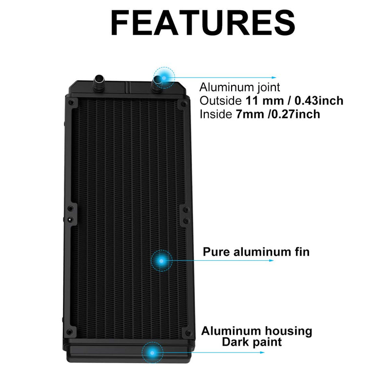  [AUSTRALIA] - Clyxgs Water Cooling Radiator, 12 Pipe Aluminum Heat Exchanger Radiator with Tube for PC CPU Computer Water Cool System DC12V 240mm