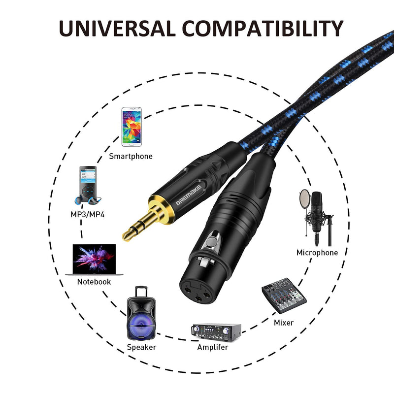  [AUSTRALIA] - DREMAKE 3.5mm Jack Stereo to XLR Mic Cable, XLR to 3.5mm Audio Cable, 10FT Unbalanced 3.5mm 1/8 Inch Male to XLR 3-Pin Female Interconnect Adapter Cord for PCs, Phones, Amplifiers - Black Blue Tweed 10FT/3M