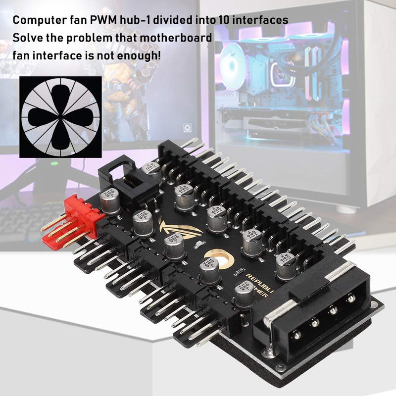  [AUSTRALIA] - 4Pin Chassis Fan Hub, 10 Port PC Case Fan Cable Control, PWM Controller Splitter, Motherboard Cooler Cooling Fan Hub