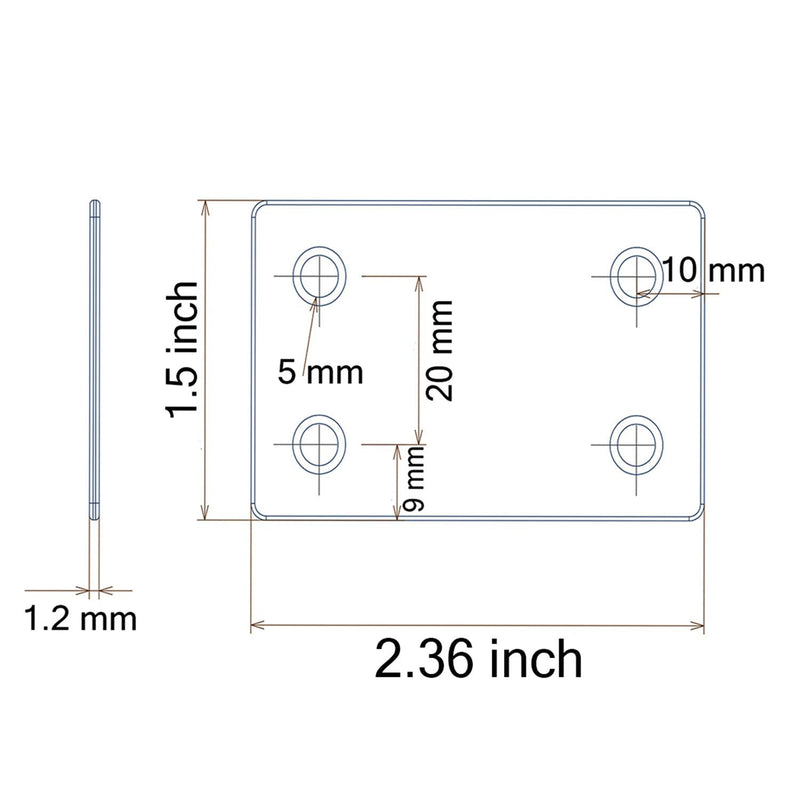  [AUSTRALIA] - 2.4 x 1.5 Inch Metal Flat Straight Brace Bracket 1.2 MM Thickness Metal Flat Straight Mending Plates Fixing Corner Brace 12 Pcs for Furniture, Wood, Shelves, Cabinet 2.4 x 1.5 Inch Stainless Steel