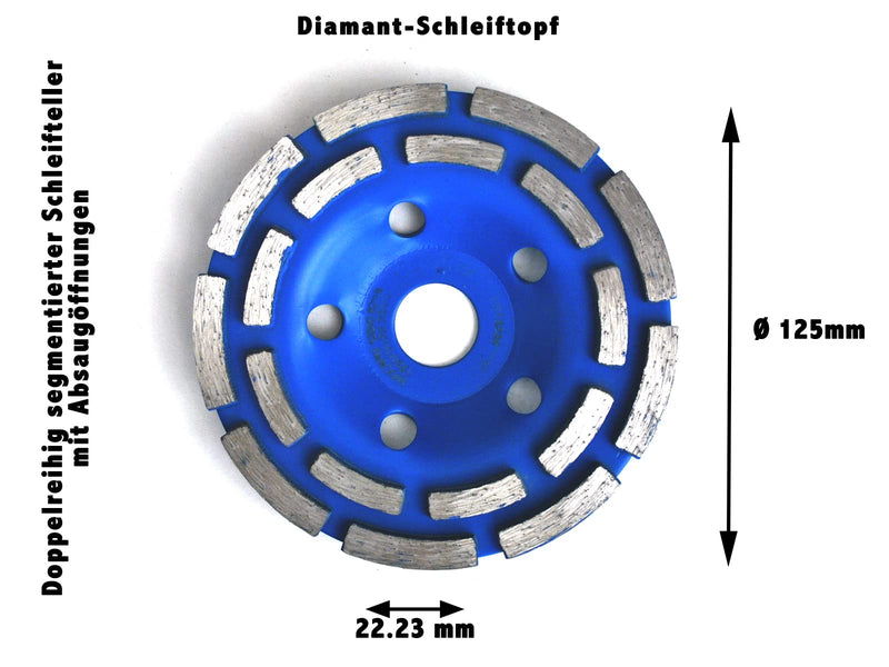  [AUSTRALIA] - QUANTEX diamond cup wheel 125mm. Diamond grinding disc double row with 22.23mm standard bore suitable for all angle grinders, concrete milling machines etc. Universal for concrete, natural stone, screed.