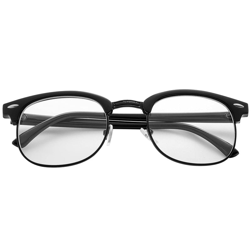 Blue Light Blocking Glasses for Women Men Classic Semi Rimless Fake Nerd Anti Blue Ray Computer Eyeglasses Bright Black/Black 52 Millimeters - LeoForward Australia