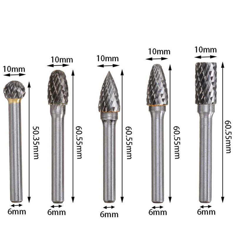 5 PCS Double Cut Tungsten Carbide Rotary Burrs 1/4"(6mm) Shank and 2/5"(10 mm) Head Size Die Grinder Bits for Drilling Polishing Carving Engraving by YEEZUGO - LeoForward Australia