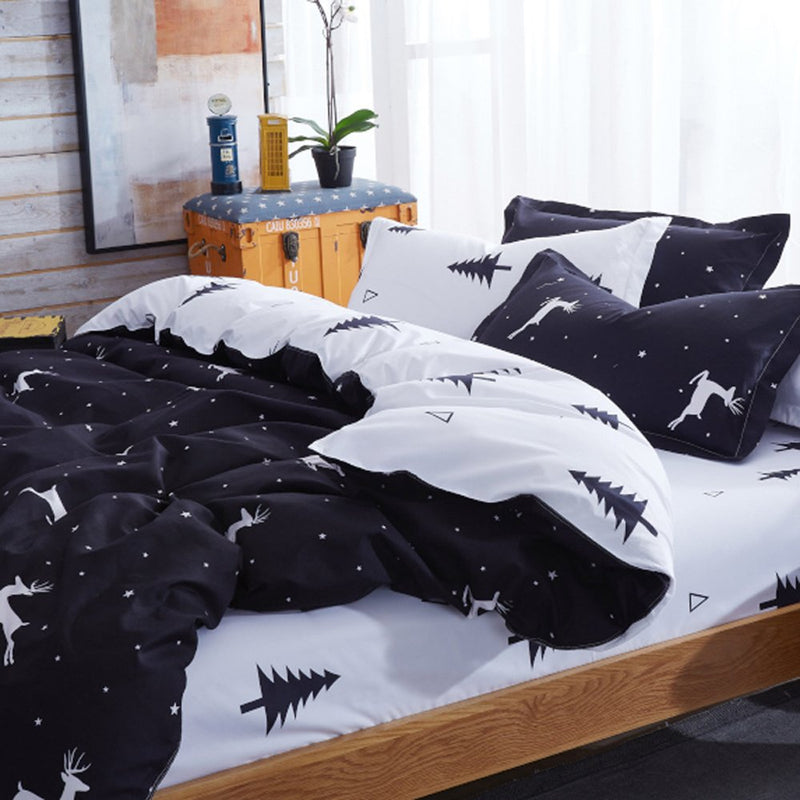  [AUSTRALIA] - Christmas Deer Duvet Cover Set with Zipper Reversible Bedding Set for Girls Boy Kids (Full, Black and White) Full