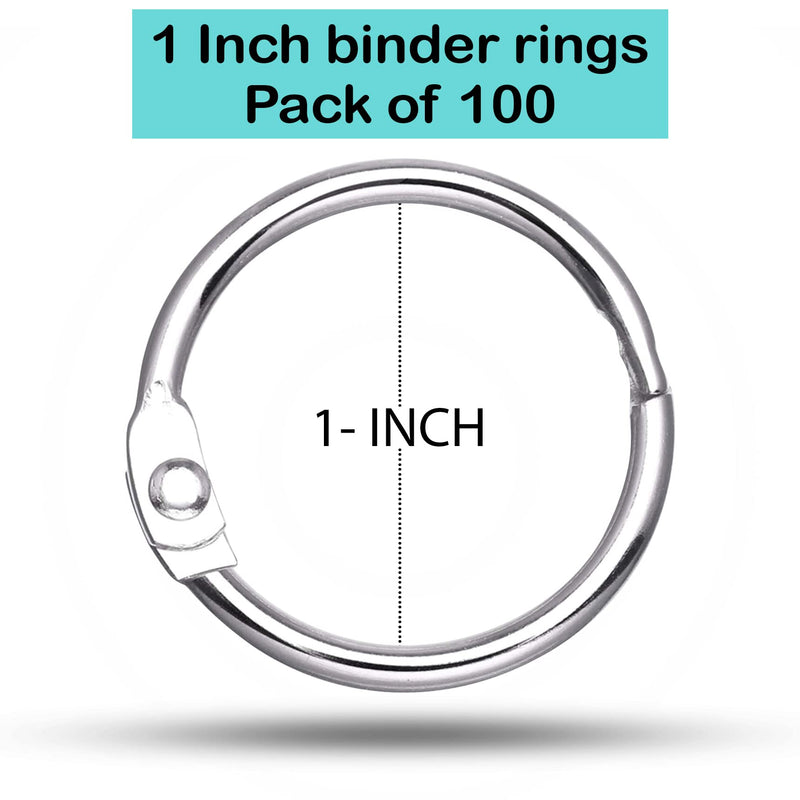  [AUSTRALIA] - Binder Rings, 1 Inch - 100 Pack Metal Rings, Heavy Duty Steel Book Rings - Use for Paper Rings, Key Rings, Binder Ring, Metal Rings for Index Cards Great for Home, School, and Office 1 Inch rings