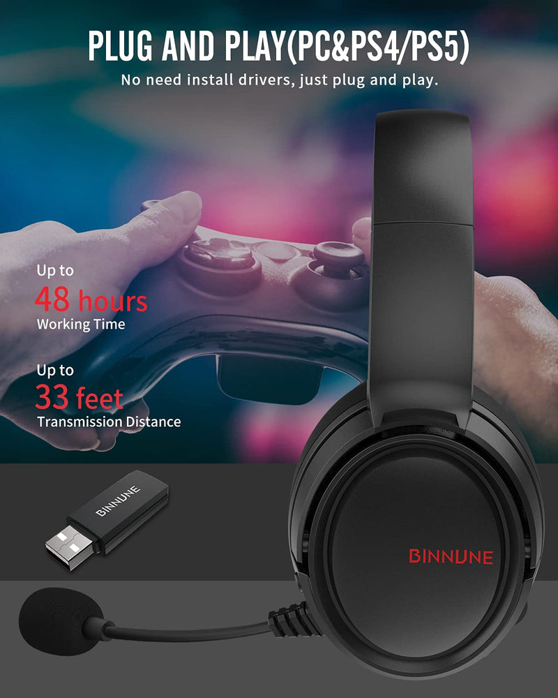  [AUSTRALIA] - BINNUNE 2.4G/Bluetooth Wireless Gaming Headset with Microphone for PS4 PS5 Playstation 4 5, 48 Hours Playtime, PC USB Gamer Headphones with Mic 2.4G+Bluetooth-Wireless