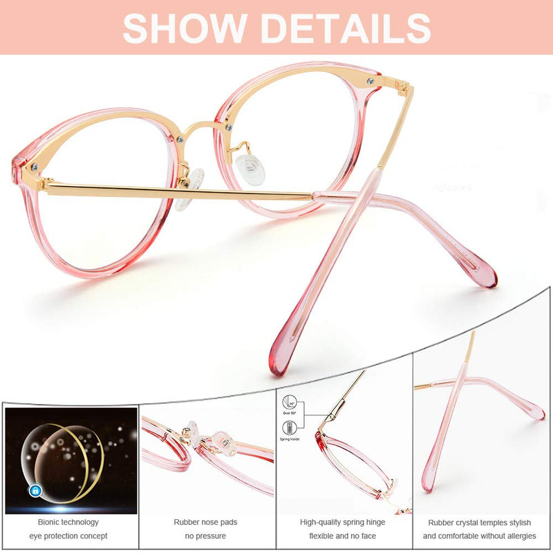  [AUSTRALIA] - Blue Light Blocking Glasses - Women/Men Retro Round Computer Reading Fashion Glasses Non Prescription 2020 Pink+touming