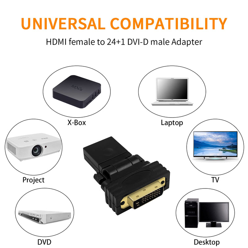  [AUSTRALIA] - Duttek DVI to HDMI Adapter, HDMI (Female) to DVI (Male) Adapter, Monitor HDMI Adapter is Suitable for Computers, high-Definition TVs, projectors and DVD 1 Pack (Black)