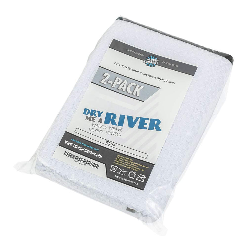  [AUSTRALIA] - The Rag Company (2-Pack) Dry Me A River Professional Korean 70/30 Microfiber Waffle-Weave Drying & Detailing Towels (20x40, White) 20x40