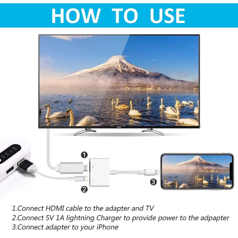  [AUSTRALIA] - [Apple MFi Certified] Lightning to HDMI Digital AV Adapter, iPhone 1080P Video and Audio Sync Screen Converter with Charging Port for iPhone 12 11 XS XR X 8 7 to HDTV Projector Monitor Support All iOS