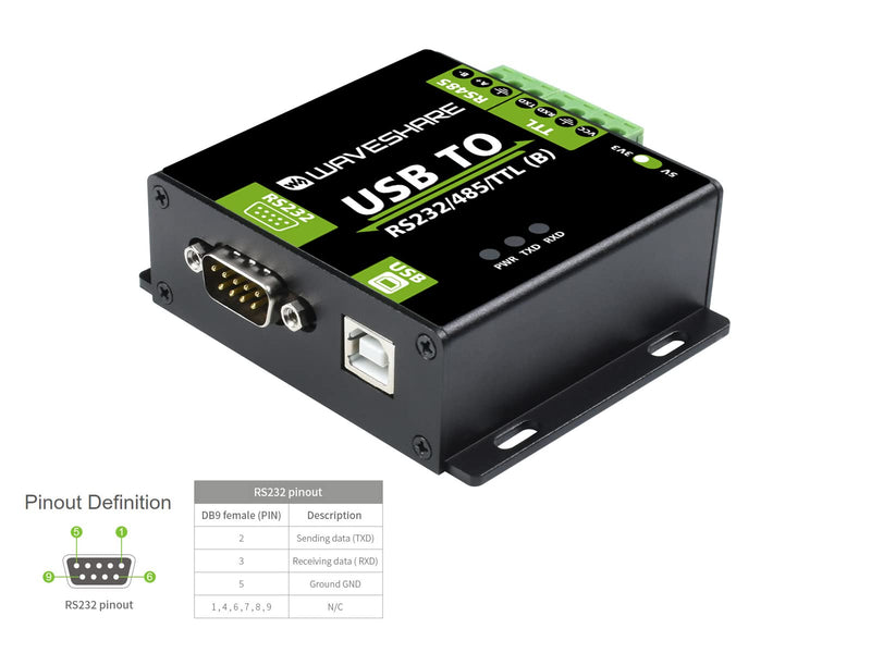  [AUSTRALIA] - waveshare USB to RS485/RS232/TTL Converter Industrial Digital Isolated Converter with CH343G Inside, Multi-Protocol & Multi-Type Conversion, Support Windows 11/10/8.1/8/7 Linux Android Mac etc.