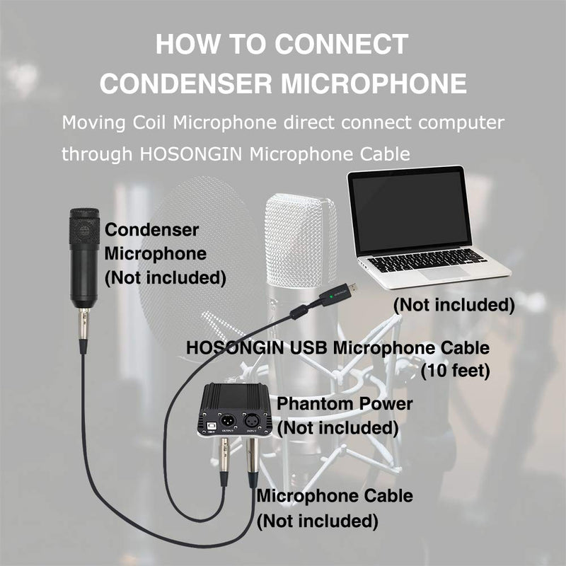  [AUSTRALIA] - USB Microphone Cable 6.6 Feet, HOSONGIN USB Male to XLR Female Mic Link Converter Cable Studio Audio Cable Connector Cords Adapter for Microphones or Recording Black PVC Jacket
