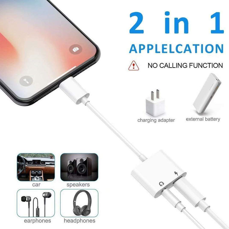  [AUSTRALIA] - [Apple MFi Certified] 2 Pack Headphone Adapter for iPhone, iPhone Adapter for Headphone Jack and Charger 2 in 1 Lightning to 3.5mm AUX Audio + Charger Splitter for iPhone 14/13/12/11/XS/XR/X 8 7/iPad 3.5mm Audio + Lightning Charge