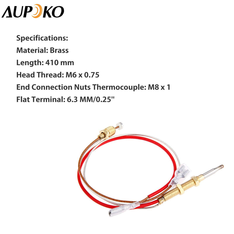  [AUSTRALIA] - Thermocouple for gas patio heater outdoor heating, Aupoko patio heater spare parts thermocouple for heating element, M6x75 thread with M8x1, M9x1 connection nuts 6.3 mm flat clamp, 410 mm