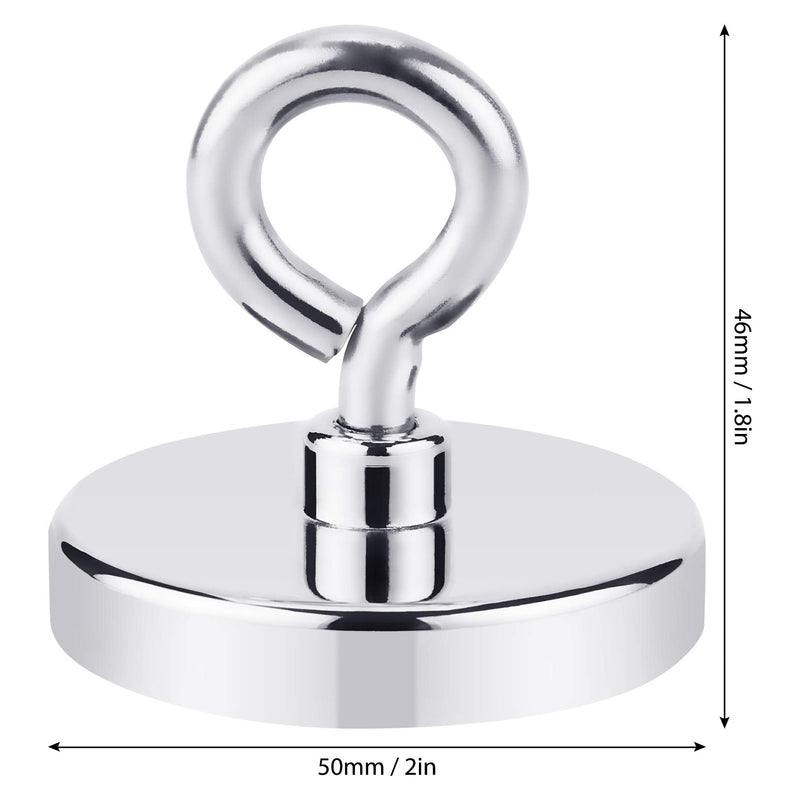  [AUSTRALIA] - FINDMAG Fishing Magnets 300 LBS Pulling Force 2 inch Neodymium Rare Earth Magnet with Lifting Eye-Bolt, Super Strong Round Magnet for Retrieving Items in Lake, Beach, Lawn and New House. 2.00 inches（50mm）