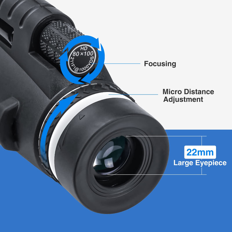  [AUSTRALIA] - 80x100 High Power Monocular Telescope, AMESEDAK Compact & Portable High Definition Monocular for Adults with Low Night Vision, High Powered Telescope with Smartphone Adapter