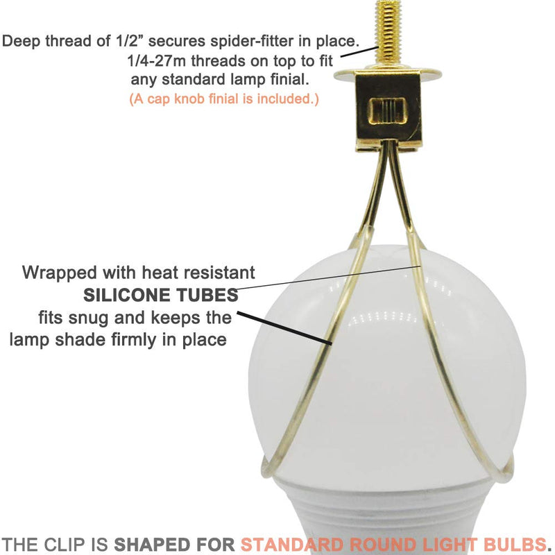  [AUSTRALIA] - Lamp Shade Light Bulb Clip Adapter,Lamp Shade Holder Includes Finial and Lampshade Levellers to Keep Lamp Shade in Place,Clip on Lampshade Adapter,Gold Color