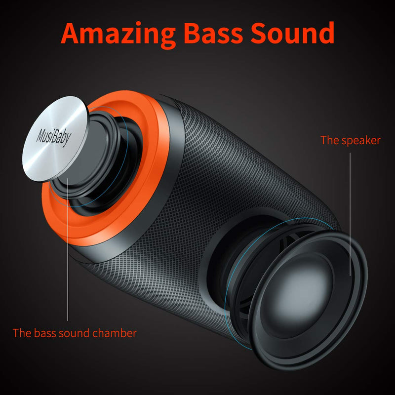  [AUSTRALIA] - Bluetooth Speakers,MusiBaby Speakers Bluetooth Wireless,Portable,Waterproof,Loud Stereo,Booming Bass,Dual Pairing,Bluetooth 5.0,24H Playtime,Speaker for Home,Party,Outdoor,Gifts (Orange)