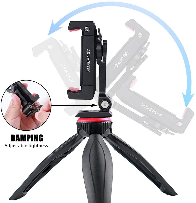  [AUSTRALIA] - Arnarkok Metal Phone Tripod Mount w Rotatable Cold Shoe,360 Rotation & Tilt Angle,Compatible with iPhone Cell Phone Tripod Mount Adapter, Phone Mount for Tripod,Tripod Phone Mount,Video Vlogging Rig