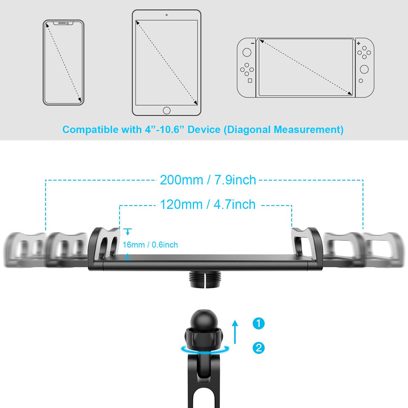  [AUSTRALIA] - Car Headrest Tablet Mount Holder - Tryone Stretchable Backseat Tablets Stand for Kids Compatible with iPad Air Mini/ Cell Phone/ Galaxy Tab/ Kindle Fire Hd/ Switch Lite or Other 4.7-10.5" Device Black