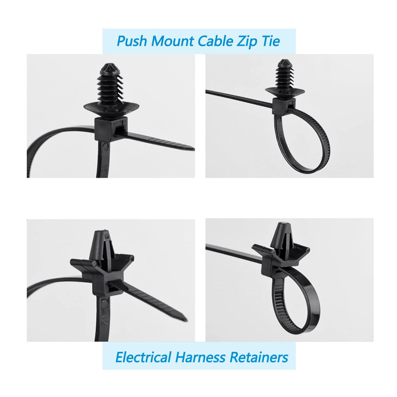  [AUSTRALIA] - UNIGT 150pcs Push Mount Cable Zip Tie with Car Wire Loom Routing Clips, Universal Compatible with GM Ford Trucks Cars Sedan UTV Engine Bay Self Locking Straps